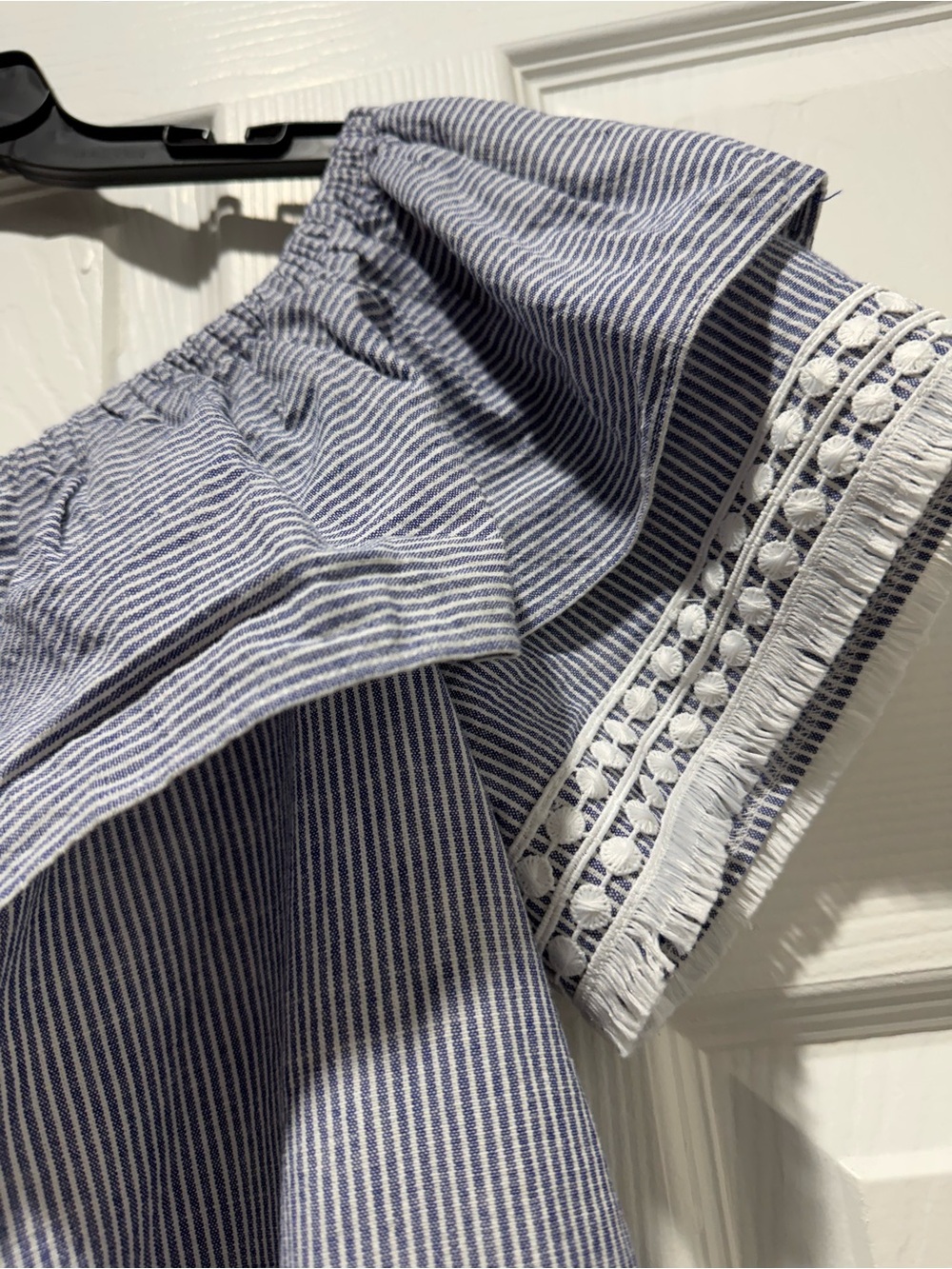 Women's Blue Striped Off-Shoulder Ruffle Top - Picture 3 of 6
